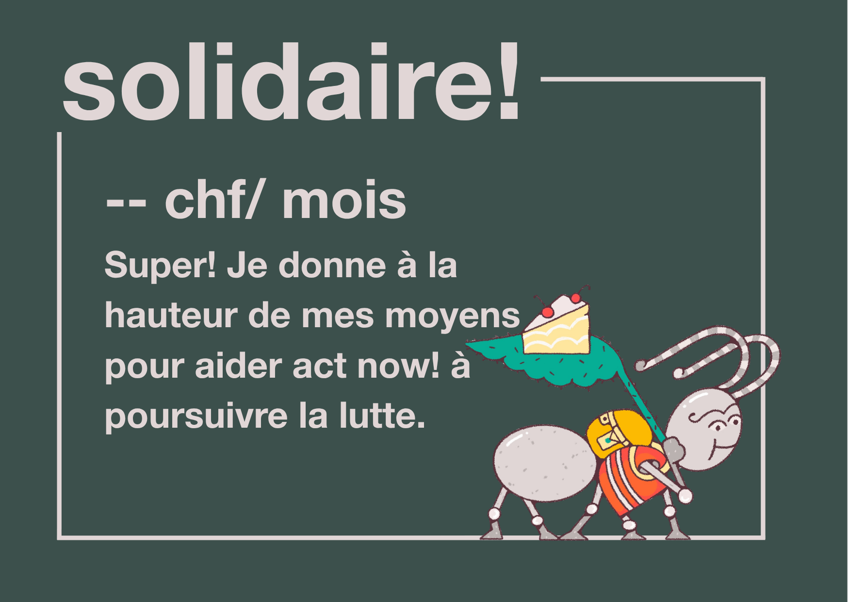 Je deviens donateur·ice mensuel·le solidaire! Je deviens donateur·ice mensuel·le solidaire!